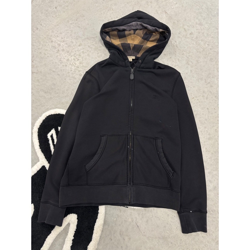 Burberry Brit Mens XL Black Nova Check Lined Full Zip Hoodie
